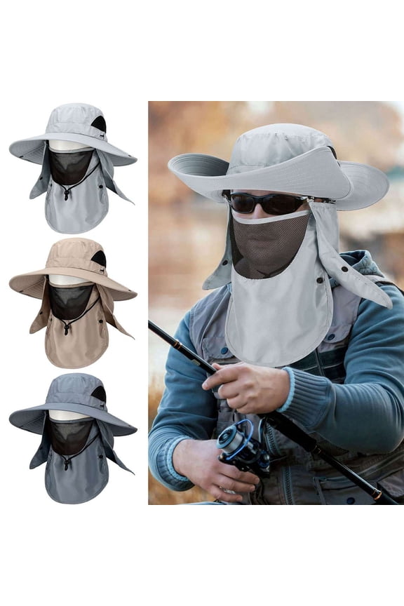 BadPiggies Wide Brim Sun Hat 3-in-1 UV Protection Fishing Cap with Removable Face & Neck Flaps (Dark Gray)