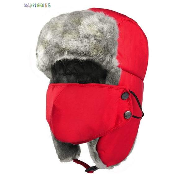 BadPiggies Windproof Trapper Hat Warm Winter Hats Trooper Hunting Cap with Ear Flaps Ski Mask for Women & Men (Red)