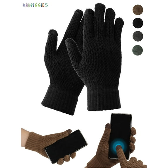 BadPiggies Winter Gloves for Men Women, Touch Screen Texting Warm Gloves with Thermal Soft Fleece Lining Elastic Cuff (Black)