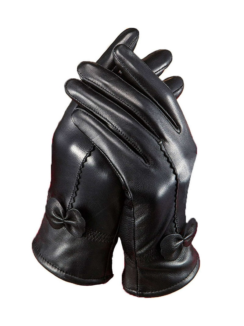 BadPiggies Winter PU Leather Gloves for Women, Waterproof Driving