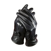 BadPiggies Winter PU Leather Gloves for Women, Waterproof Driving Dress Gloves with Fleece Lined Thermal Warm (Black)