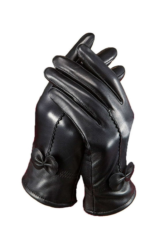 BadPiggies Winter PU Leather Gloves for Women, Waterproof Driving Dress Gloves with Fleece Lined Thermal Warm (Black)