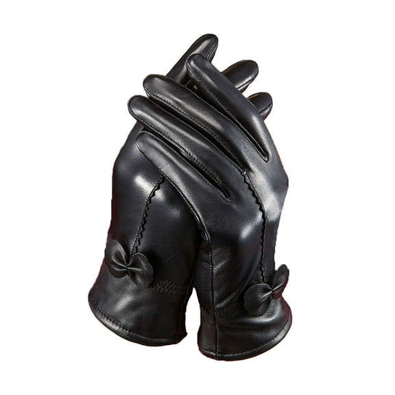 BadPiggies Winter PU Leather Gloves for Women, Waterproof Driving Dress Gloves with Fleece Lined Thermal Warm (Black)