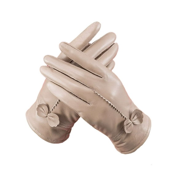 BadPiggies Winter PU Leather Gloves for Women, Waterproof Driving Dress Gloves with Fleece Lined Thermal Warm (Khaki)