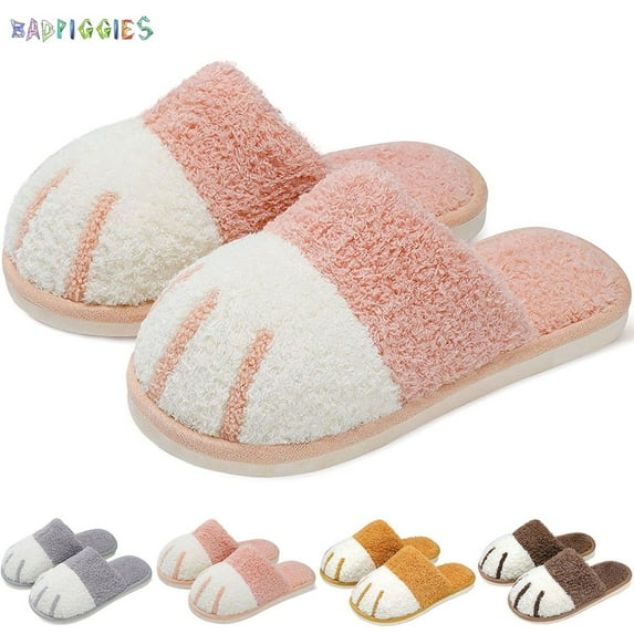 BadPiggies Winter Warm Fleece Slippers, Anti-Slip Cute Animal Paw House Slippers Soft Cozy Plush Shoes for Women Men