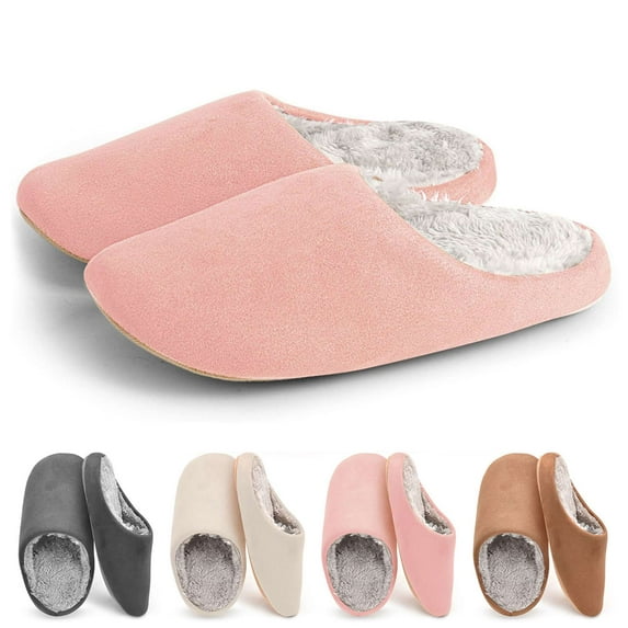 BadPiggies Winter Warm Slippers for Men Women, Memory Foam Suede Plush Fleece Lined House Shoes Indoor Outdoor