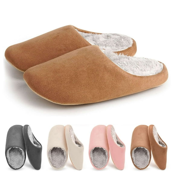 BadPiggies Winter Warm Slippers for Men Women, Memory Foam Suede Plush Fleece Lined House Shoes Indoor Outdoor