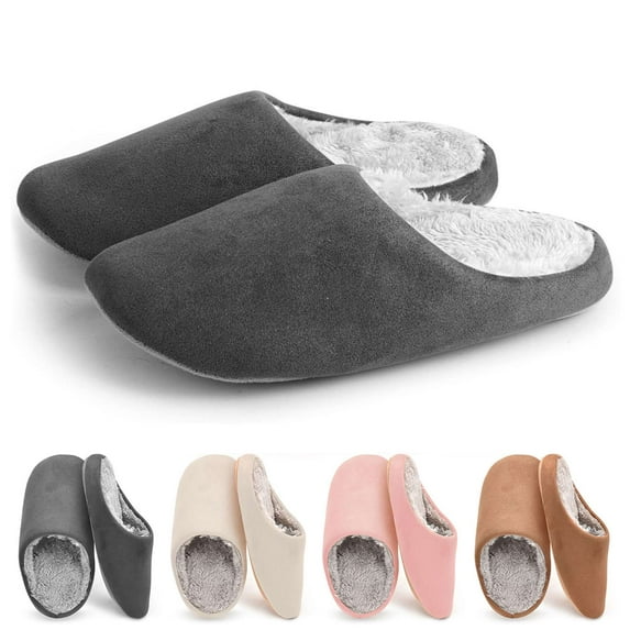 BadPiggies Winter Warm Slippers for Men Women, Memory Foam Suede Plush Fleece Lined House Shoes Indoor Outdoor