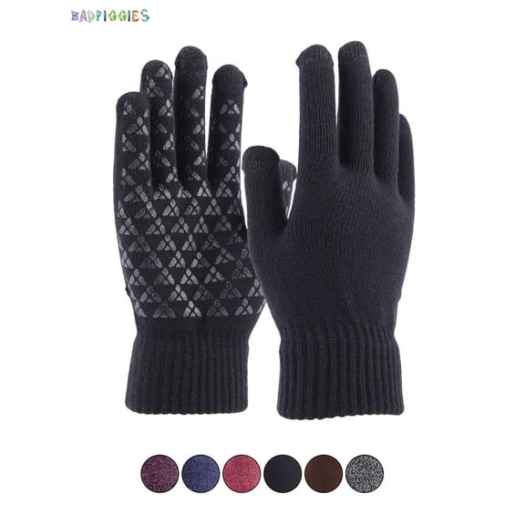 BadPiggies Winter Warm Texting Gloves Touchscreen Anti-Slip Knit Thermal Soft Lining Elastic Cuff Gloves for Women Men (Men, Black)