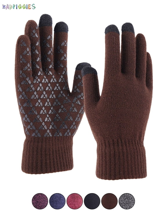 BadPiggies Winter Warm Texting Gloves Touchscreen Anti-Slip Knit Thermal Soft Lining Elastic Cuff Gloves for Women Men (Men, Brown)