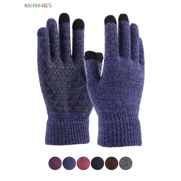 BadPiggies Winter Warm Texting Gloves Touchscreen Anti-Slip Knit Thermal Soft Lining Elastic Cuff Gloves for Women Men (Men, Navy Blue)