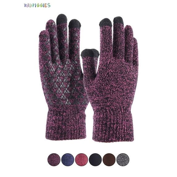 BadPiggies Winter Warm Texting Gloves Touchscreen Anti-Slip Knit Thermal Soft Lining Elastic Cuff Gloves for Women Men (Women, Purple)