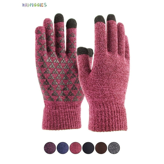 BadPiggies Winter Warm Texting Gloves Touchscreen Anti-Slip Knit Thermal Soft Lining Elastic Cuff Gloves for Women Men (Women, Rose Red)