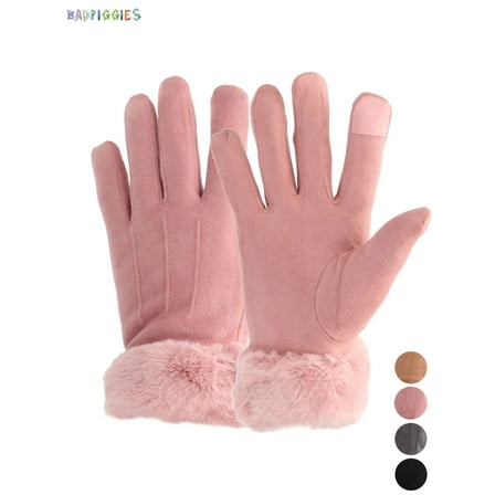 BadPiggies Winter Warm Touch Screen Gloves, Thick Fleece Lining Suede Mittens Velvet Wrist Driving Gloves for Men Women (Pink)