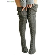 BAD PIGGIES BadPiggies Women Cable Knitted High Socks Extra Long Winter Warm Over The Knee Stockings Thigh High Boot Soft Leg Warmers (Dark Gray)