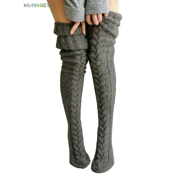 BadPiggies Women Cable Knitted High Socks Extra Long Winter Warm Over The Knee Stockings Thigh High Boot Soft Leg Warmers (Dark Gray)