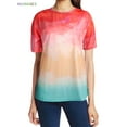 thumbnail image 1 of BadPiggies Women Gradient Colorful Short Sleeve T-Shirt Tie Dye Print Casual Round Neck Summer Loose Top (L, Red), 1 of 6