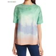 thumbnail image 1 of BadPiggies Women Gradient Colorful Short Sleeve T-Shirt Tie Dye Print Casual Round Neck Summer Loose Top (XL, Green), 1 of 6