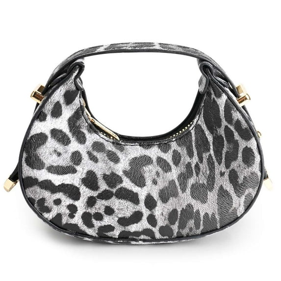 BadPiggies Women Hobo Bag Leopard Print Mini Crescent Handbag Vintage PU Leather Purse - Black