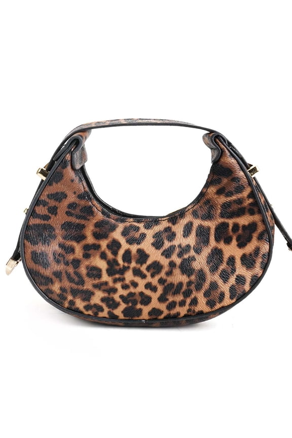 BadPiggies Women Hobo Bag Leopard Print Mini Crescent Handbag Vintage PU Leather Purse - Brown