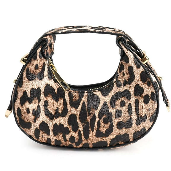 BadPiggies Women Hobo Bag Leopard Print Mini Crescent Handbag Vintage PU Leather Purse - Khaki