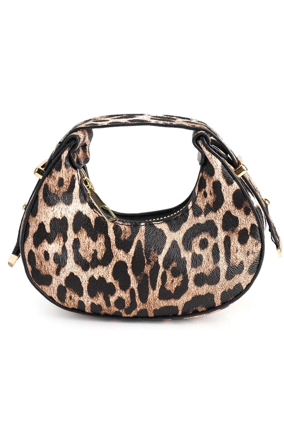 BadPiggies Women Hobo Bag Leopard Print Mini Crescent Handbag Vintage PU Leather Purse - Khaki