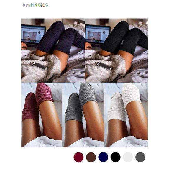 BadPiggies Women Knitted Warm Thigh High Socks, Over The Knee Solid Color Winter Sexy Elastic Long Boot Stockings (2 Pair, Gray)