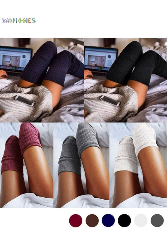 BadPiggies Women Knitted Warm Thigh High Socks, Over The Knee Solid Color Winter Sexy Elastic Long Boot Stockings (2 Pair, Gray)