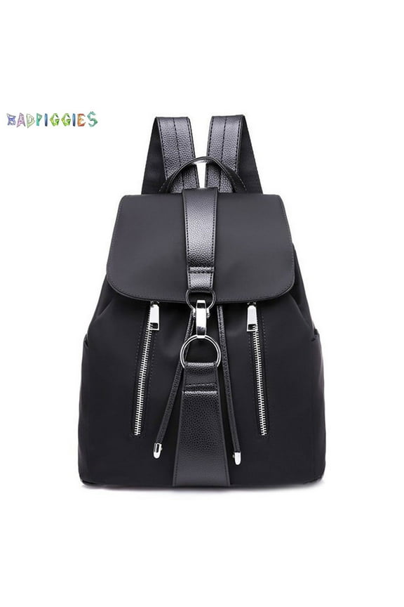 Women Laptop Backpack Purse Nylon PU Leather Anti-theft Casual Shoulder Bag Fashion Ladies Satchel Bags - Black
