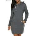 thumbnail image 1 of BadPiggies Women Midi Hoodie Dress with Pocket Long Sleeve Cotton Pullover Slim Fit Sweater Dress (L, Dark Gray), 1 of 7