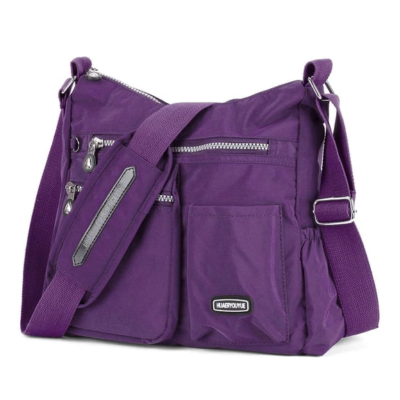 BadPiggies Women Nylon Crossbody Bag Waterproof Lightweight Shoulder Bag Travel Purse Handbag with Anti Theft RFID Pocket (Purple)