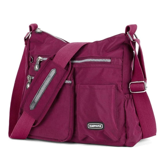 BadPiggies Women Nylon Crossbody Bag Waterproof Lightweight Shoulder Bag Travel Purse Handbag with Anti Theft RFID Pocket (Rose Red)