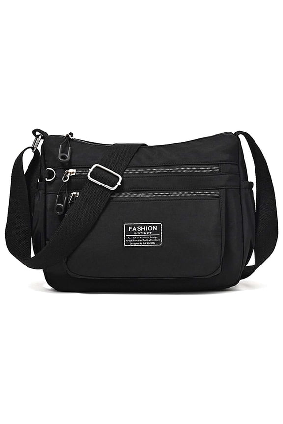 BadPiggies Women Nylon Crossbody Bag Waterproof Shoulder Handbag Lightweight Casual Messenger Purse Multi Zipper Pockets - Black