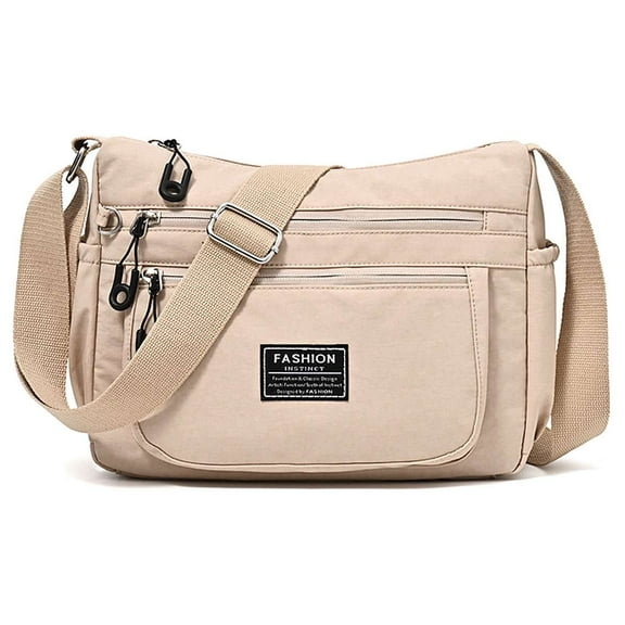 BadPiggies Women Nylon Crossbody Bag Waterproof Shoulder Handbag Lightweight Casual Messenger Purse Multi Zipper Pockets - Khaki