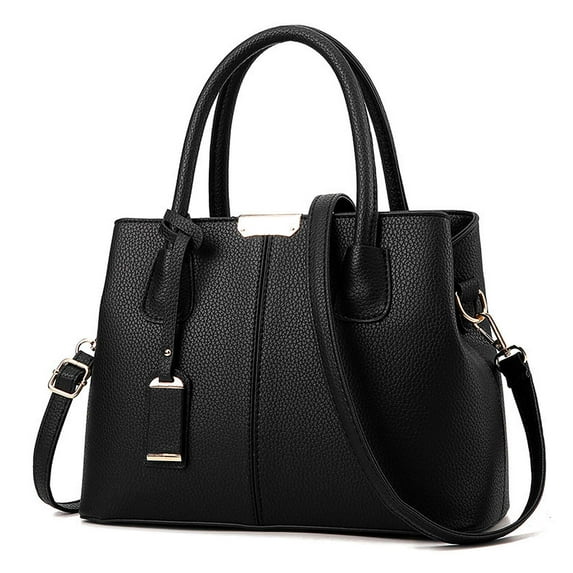 BadPiggies Women Satchel Handbags Top Handle Purse Medium Tote Bag Vegan Leather Shoulder Bag (Black)