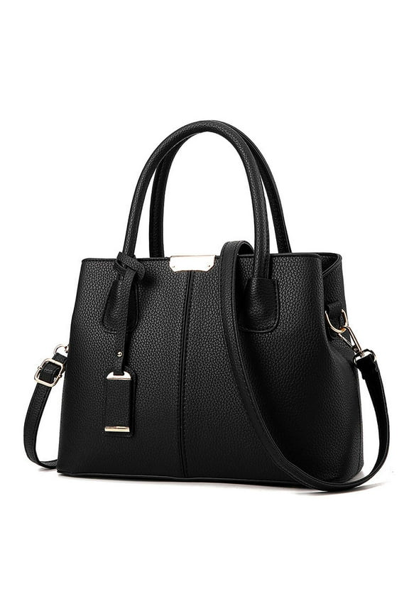 BadPiggies Women Satchel Handbags Top Handle Purse Medium Tote Bag Vegan Leather Shoulder Bag (Black)