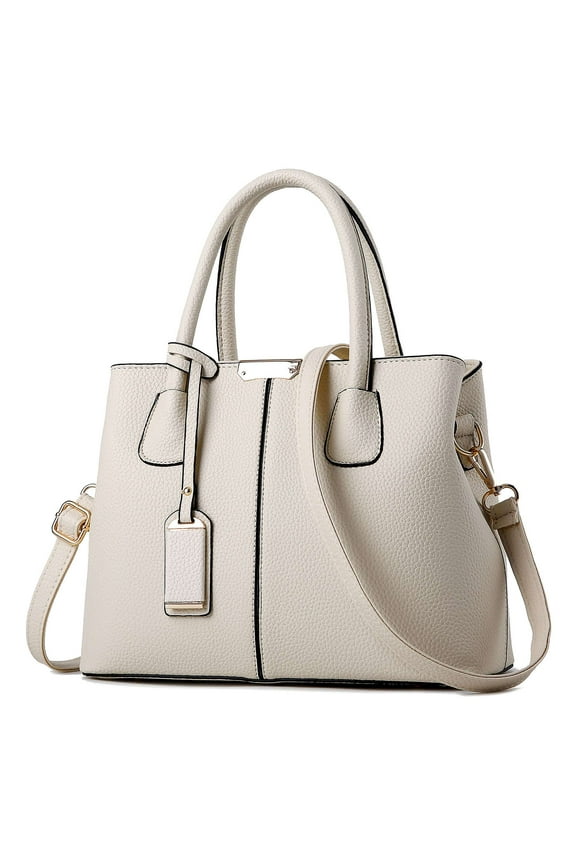 BadPiggies Women Satchel Handbags Top Handle Purse Medium Tote Bag Vegan Leather Shoulder Bag (White)