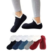 BAD PIGGIES BadPiggies Women Slipper Socks with Gripper Non Slip Soft Warm Cozy Fuzzy Socks Winter House Slippers (Black)