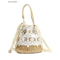 thumbnail image 1 of BadPiggies Women Straw Bucket Handbag, Summer Bohemia Beach Tote Bag Top Handle Travel Woven Purse Handmade Hobo Shoulder Bag (Flower), 1 of 10