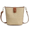 thumbnail image 1 of BadPiggies Women Straw Bucket Shoulder Bag Summer Beach Handbag Woven Zipper Purse (Brown), 1 of 10