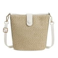 thumbnail image 1 of BadPiggies Women Straw Bucket Shoulder Bag Summer Beach Handbag Woven Zipper Purse (White), 1 of 10