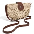 thumbnail image 1 of BadPiggies Women Straw Shoulder Bag Hollow Out Summer Beach Handbag Woven Zipper Crescent Purse (White), 1 of 9