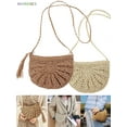 thumbnail image 1 of BadPiggies Women Straw Crossbody Bag Handmade Woven Purse Tassels Crochet Summer Beach Shoulder Bag Semicircle Messenger Handbag (Khaki), 1 of 12