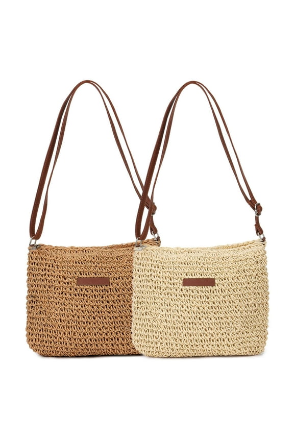 BadPiggies Women Straw Crossbody Bag Summer Beach Woven Shoulder Handbag Purse Boho Clutch Bags (Khaki)