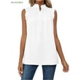thumbnail image 1 of BadPiggies Women Summer Halter Chiffon Sleeveless Tank Tops Casual Ruffle Trim Shirts Button Pullover Blouses (L, White), 1 of 6