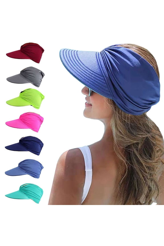 BadPiggies Women Sun Visor Hat Wide Brim UV Protection UPF 50+ Foldable Summer Beach Sport Cap Reversible (Blue)