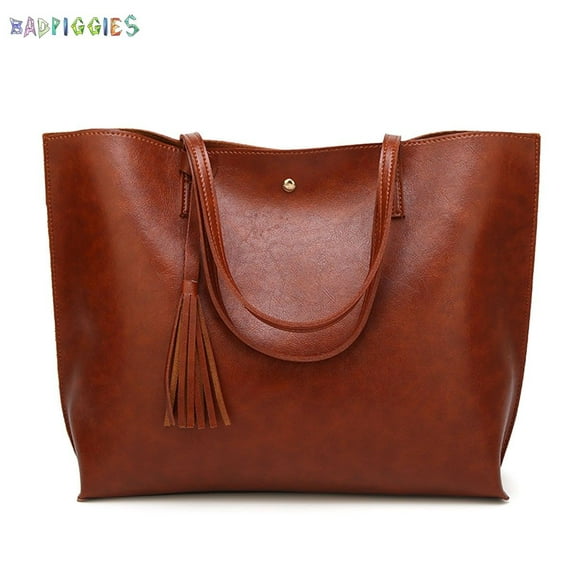 BadPiggies Women Tote Bag Tassels PU Leather Shoulder Handbags Big Capacity Fashion Ladies Purses Satchel Messenger Bags