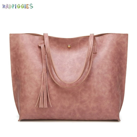 BadPiggies Women Tote Bag Tassels PU Leather Shoulder Handbags Big Capacity Fashion Ladies Purses Satchel Messenger Bags