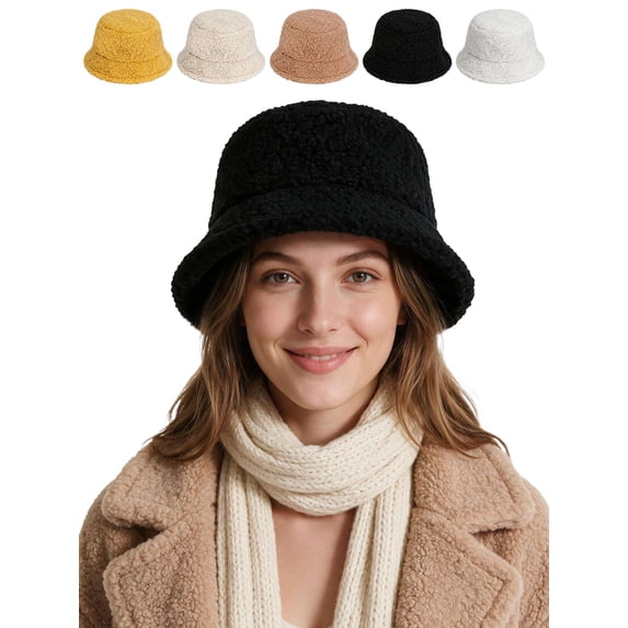 BadPiggies Women Winter Bucket Hat Adjustable Vintage Cloche Hats Warm Faux Fur Wool Outdoor Fisherman Cap