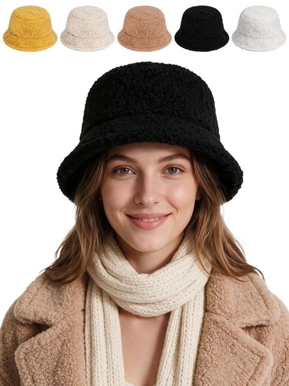 BadPiggies Women Winter Bucket Hat Adjustable Vintage Cloche Hats Warm Faux Fur Wool Outdoor Fisherman Cap